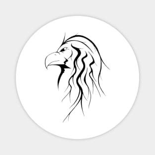 Black and white side profile of eagle with long hair Magnet